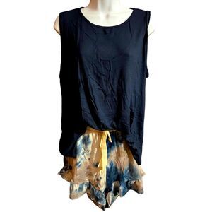 Perfect Peach Navy Blue Tie Dye Shorts Set Sz L